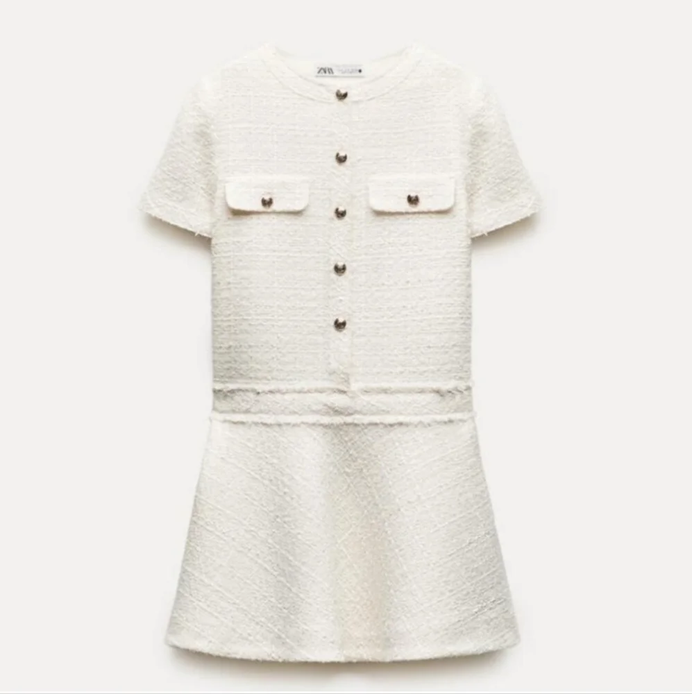 ZARA TEXTURED TWEED MINI DRESS ECRU - Picture 10 of 16